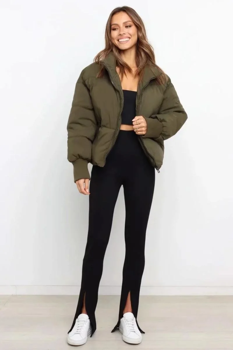 Women′ S Stand-up Collar Loose Warm Jacket Short Down Clothing Outerwear