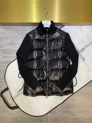 男性女性の冬のダウンジャケットライトパフコート高級屋外コート上着ダウンパッチワークニット服黒フグジャケット